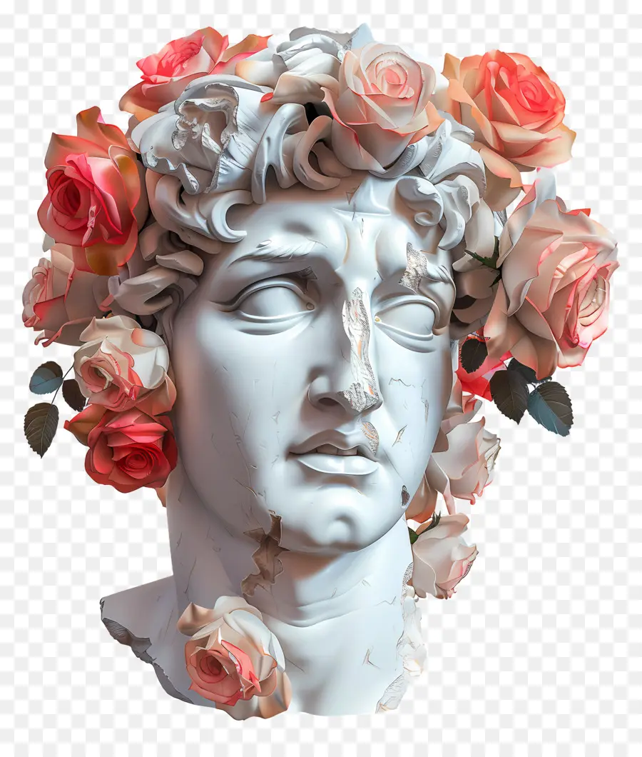 Sculpture En Marbre，Buste Avec Des Roses PNG