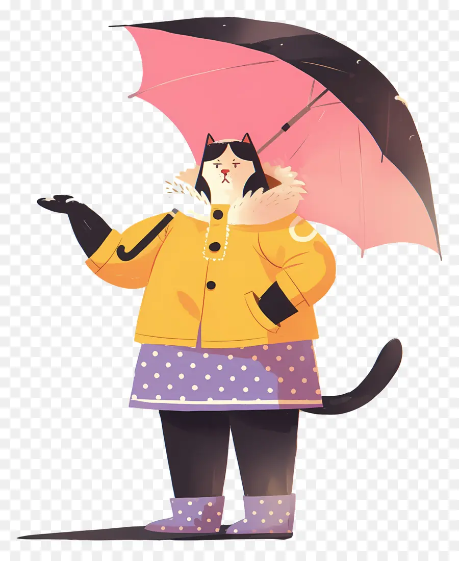 Chat Animé，Chat Avec Parapluie Rose PNG