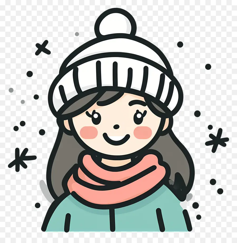 Fille D'hiver，Fille De Dessin Animé Au Chapeau Blanc PNG