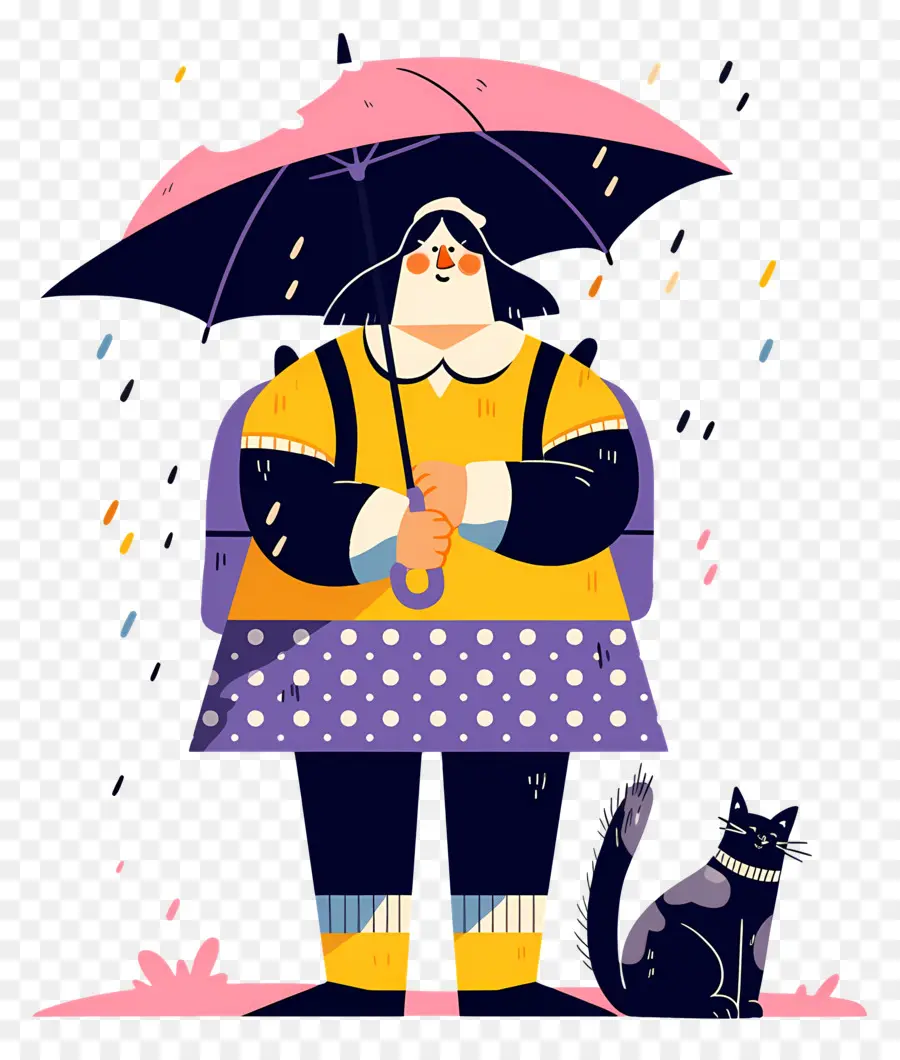 Chat Animé，Femme Avec Parapluie PNG