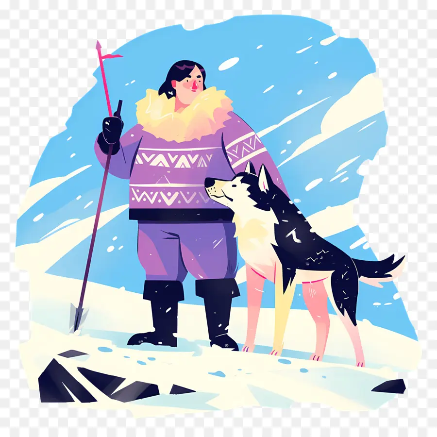 Esquimau，Personne Avec Chien Dans La Neige PNG