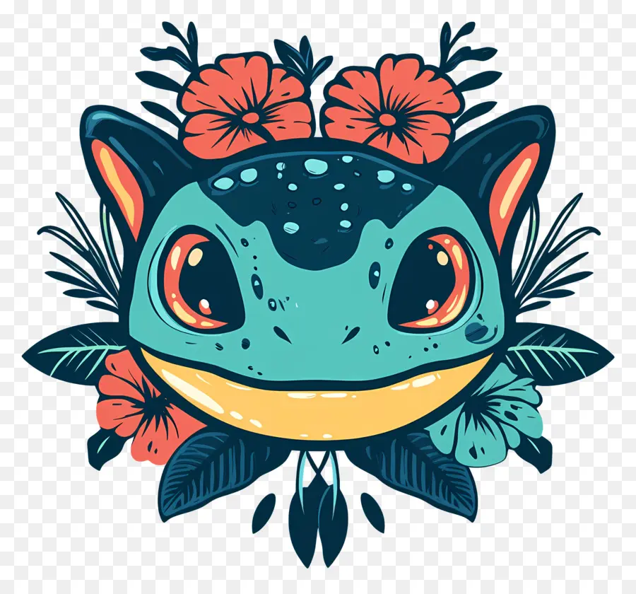 Bulbizarre，Grenouille Avec Des Fleurs PNG