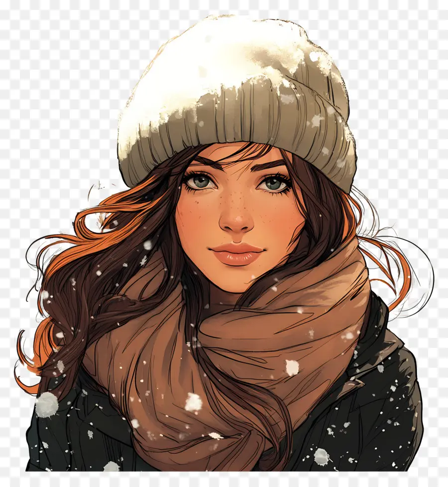 Fille D'hiver，Femme Au Chapeau Blanc PNG