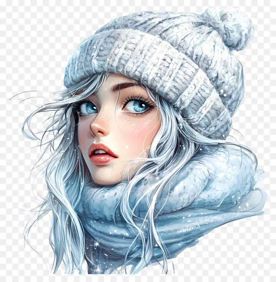 Fille D'hiver，Fille Aux Cheveux Blancs PNG