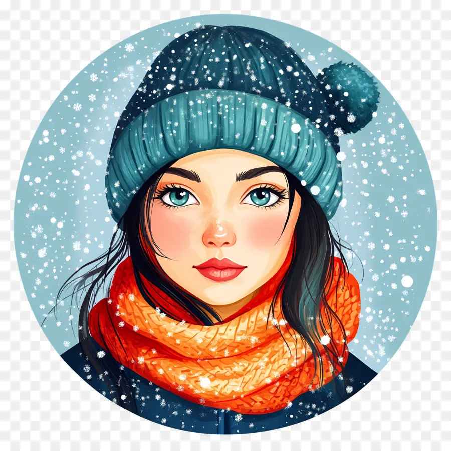 Fille D'hiver，Fille Au Chapeau Orange PNG