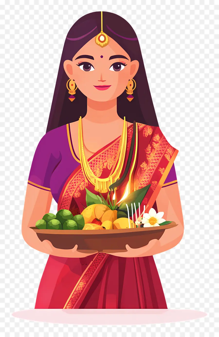 Chhath Puja，Femme Avec Corbeille De Fruits PNG