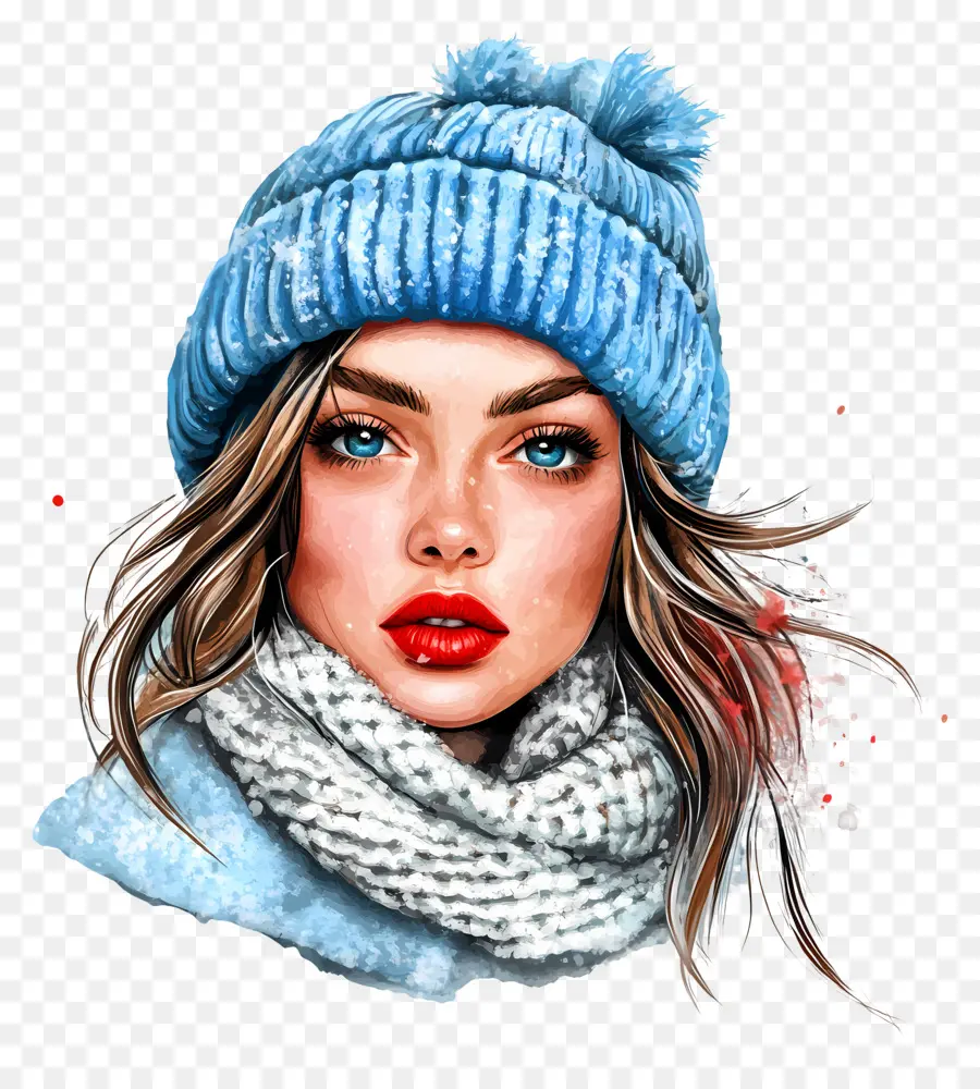 Fille D'hiver，Fille Au Chapeau Bleu PNG