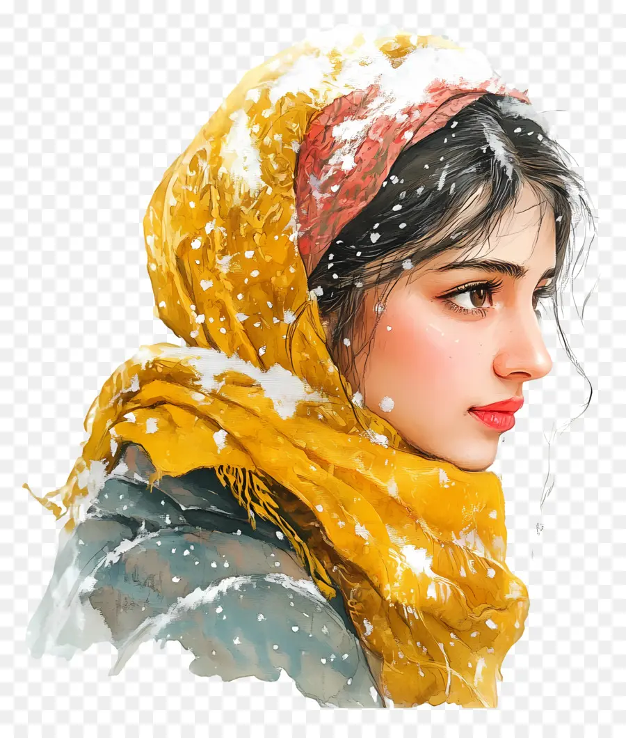 Fille D'hiver，Femme Au Foulard Jaune PNG