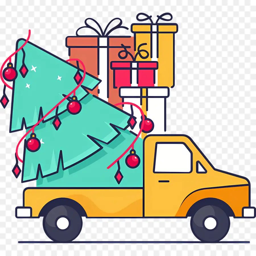 Camion De Noël，Camion Avec Cadeaux Et Arbre PNG