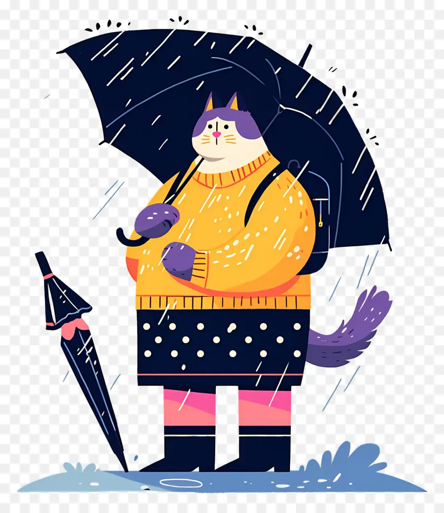 Chat Animé，Chat Avec Parapluie Noir PNG