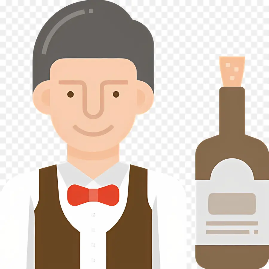 Barman，Barman Avec Bouteille PNG