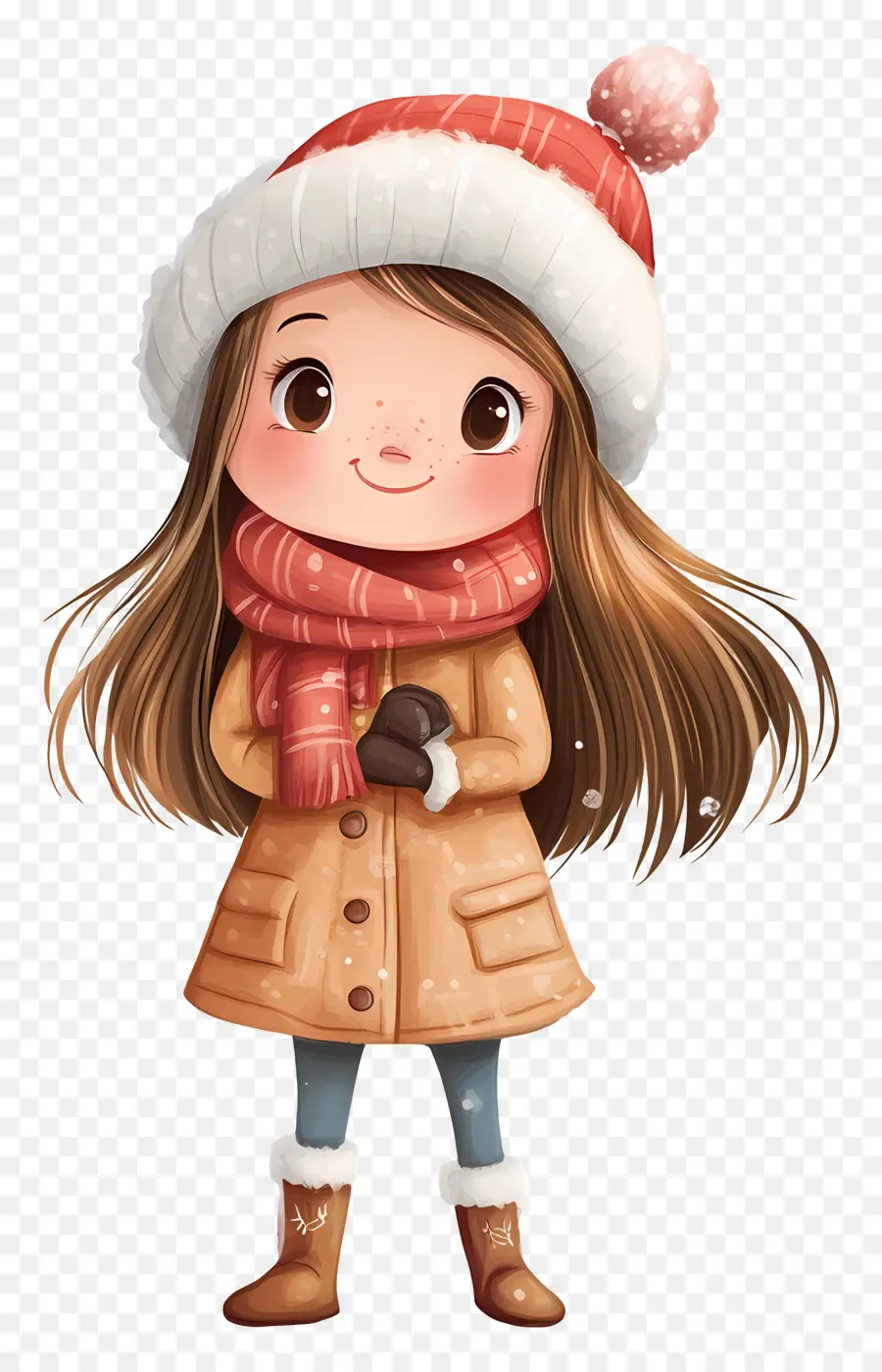 Fille D'hiver，Jolie Fille Au Chapeau Rouge PNG