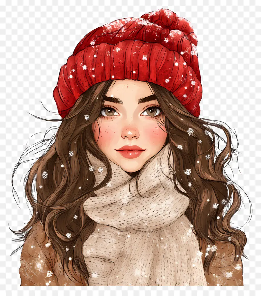 Fille D'hiver，Fille Au Chapeau Beige PNG