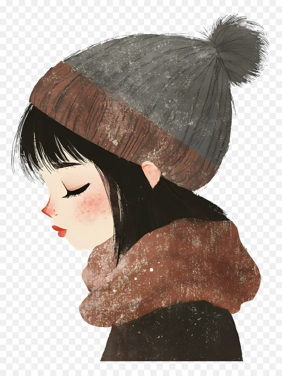 Fille D'hiver，Fille De Profil Avec Chapeau D'hiver PNG