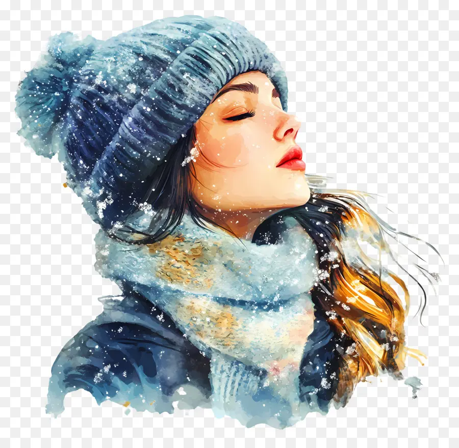 Fille D'hiver，Fille Au Chapeau Bleu PNG