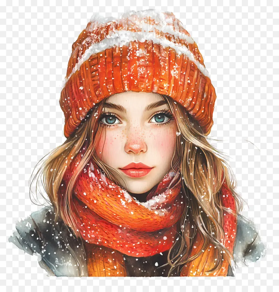 Fille D'hiver，Fille En Vêtements D'hiver Orange PNG