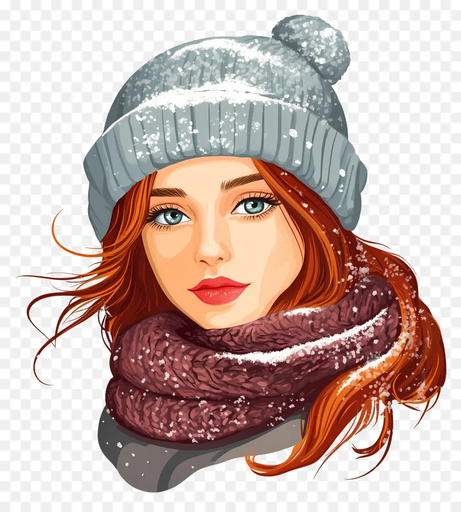 Fille D'hiver，Femme Au Chapeau Blanc PNG