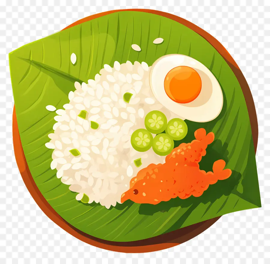 Nasi Goreng，Riz Et Poulet Sur Feuille PNG