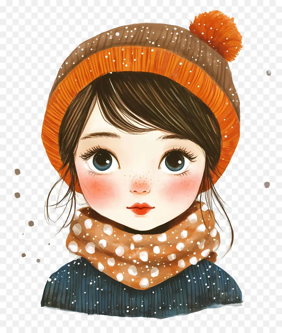 Fille D'hiver，Fille Au Chapeau Orange PNG