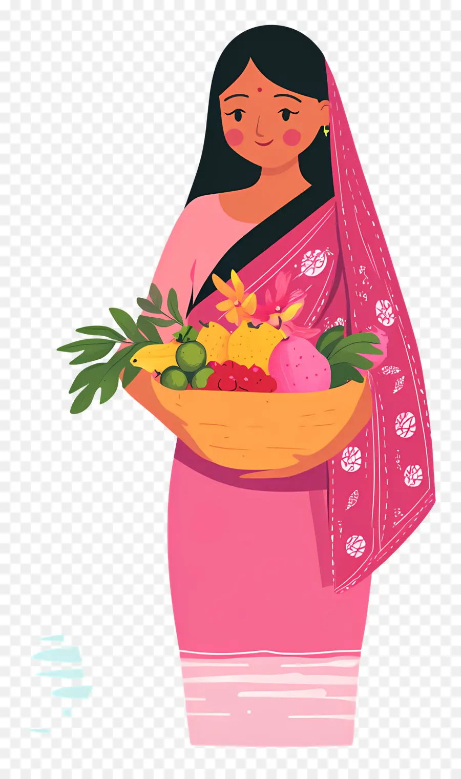 Chhath Puja，Femme Avec Corbeille De Fruits PNG