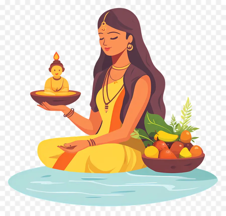 Chhath Puja，Femme En Méditation PNG