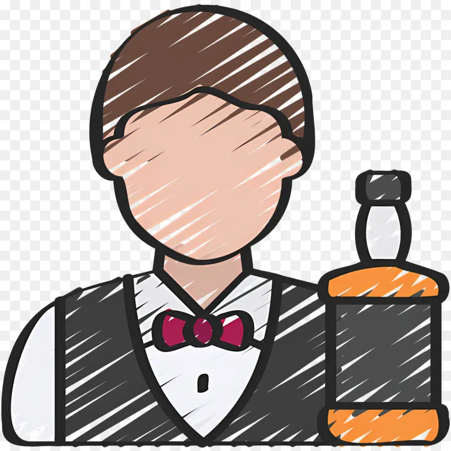 Barman，Barman Avec Bouteille PNG