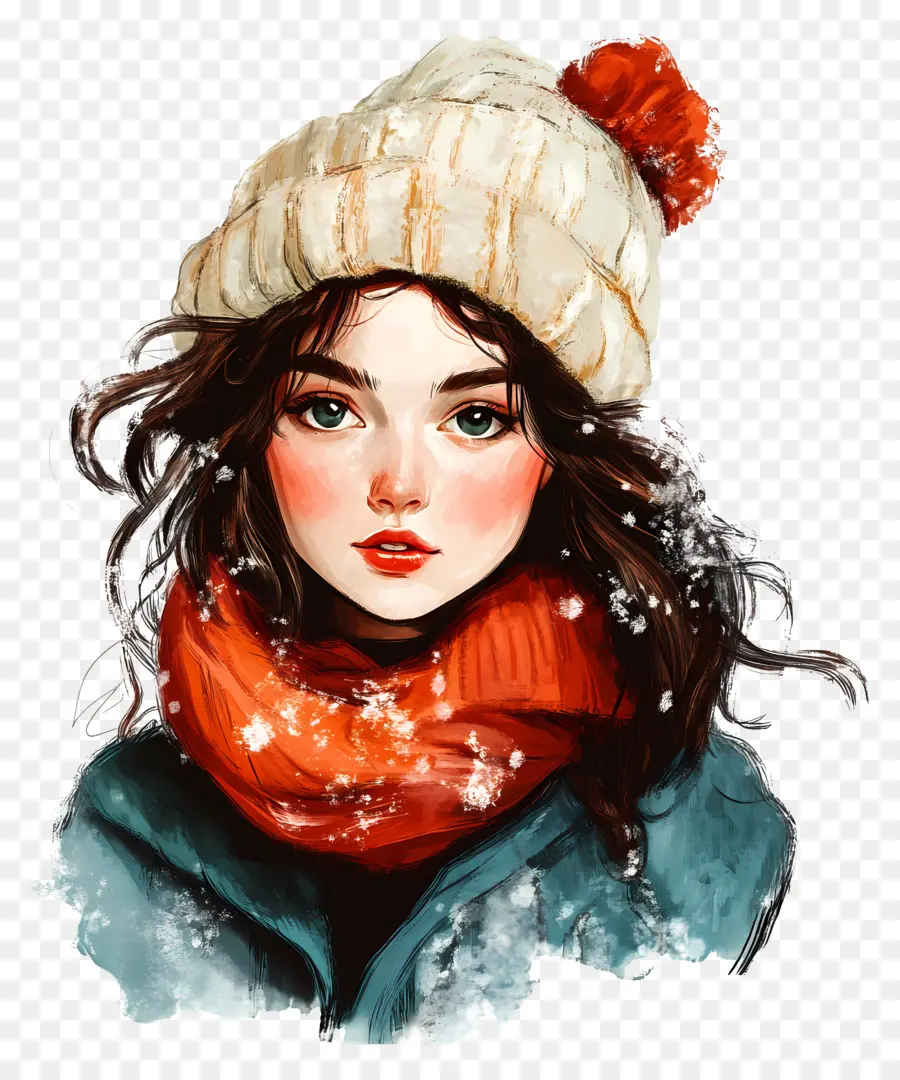 Fille D'hiver，Fille En Vêtements D'hiver Orange PNG