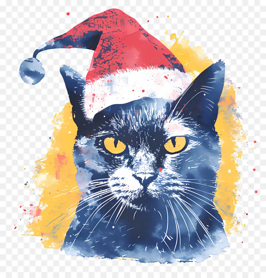 Chat De Noël，Chat Avec Bonnet De Noel PNG