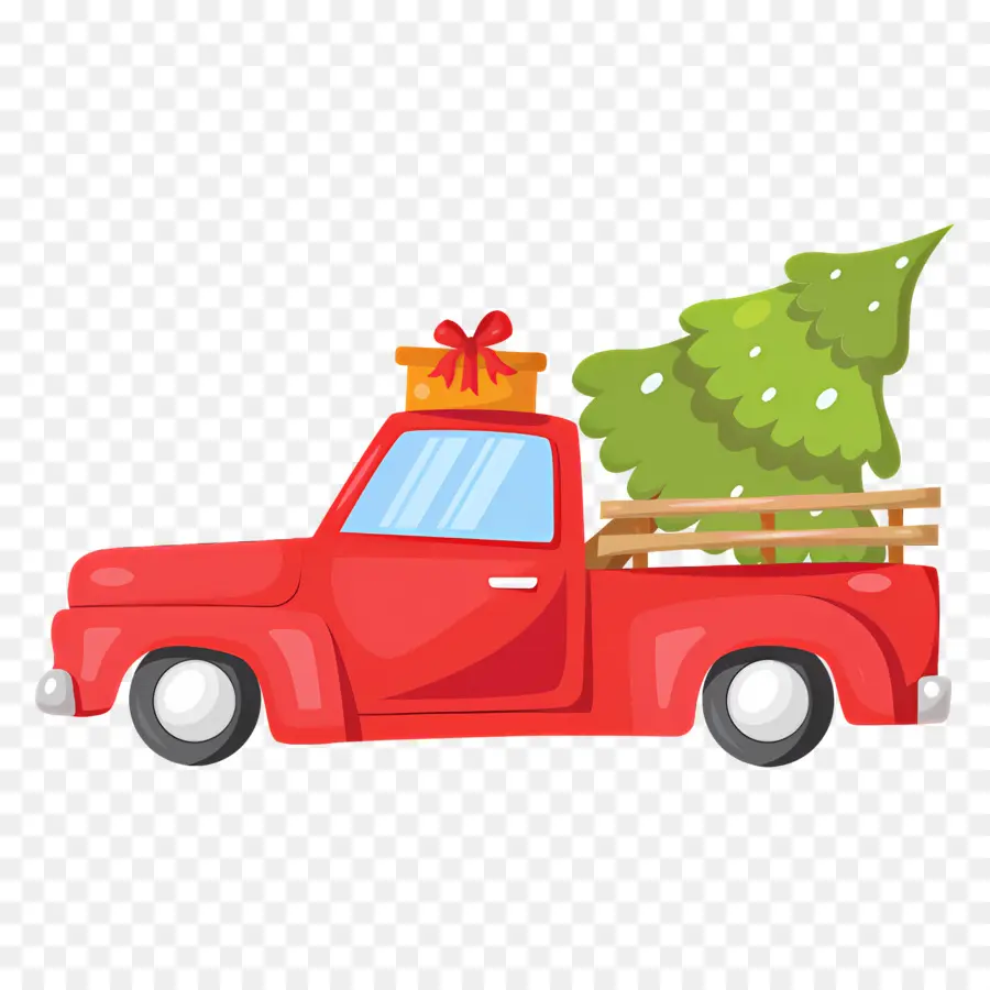 Camion De Noël，Camion Rouge Avec Arbre PNG