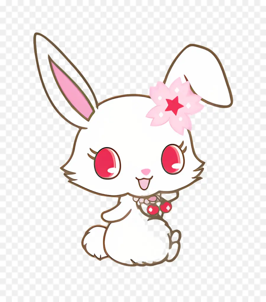 Bijou，Lapin Blanc Avec Fleur Rose PNG