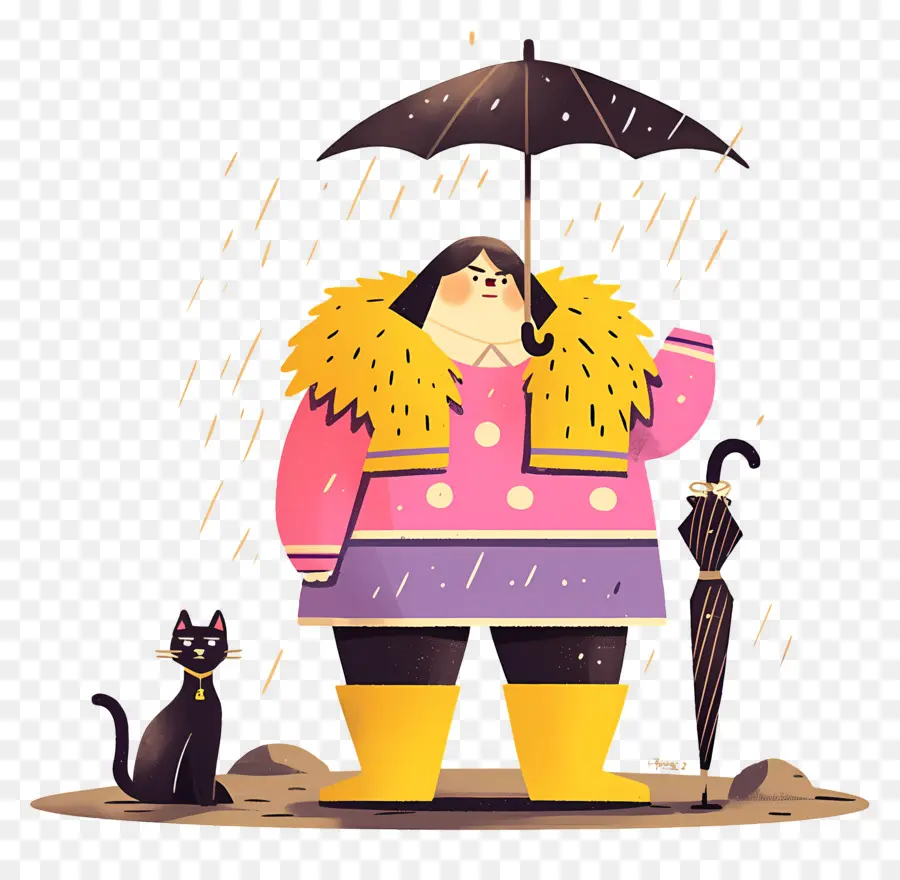 Chat Animé，Personne Avec Chat Et Parapluie PNG