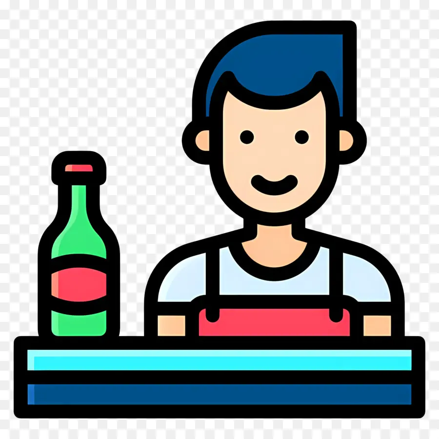 Barman，Barman Avec Bouteille PNG