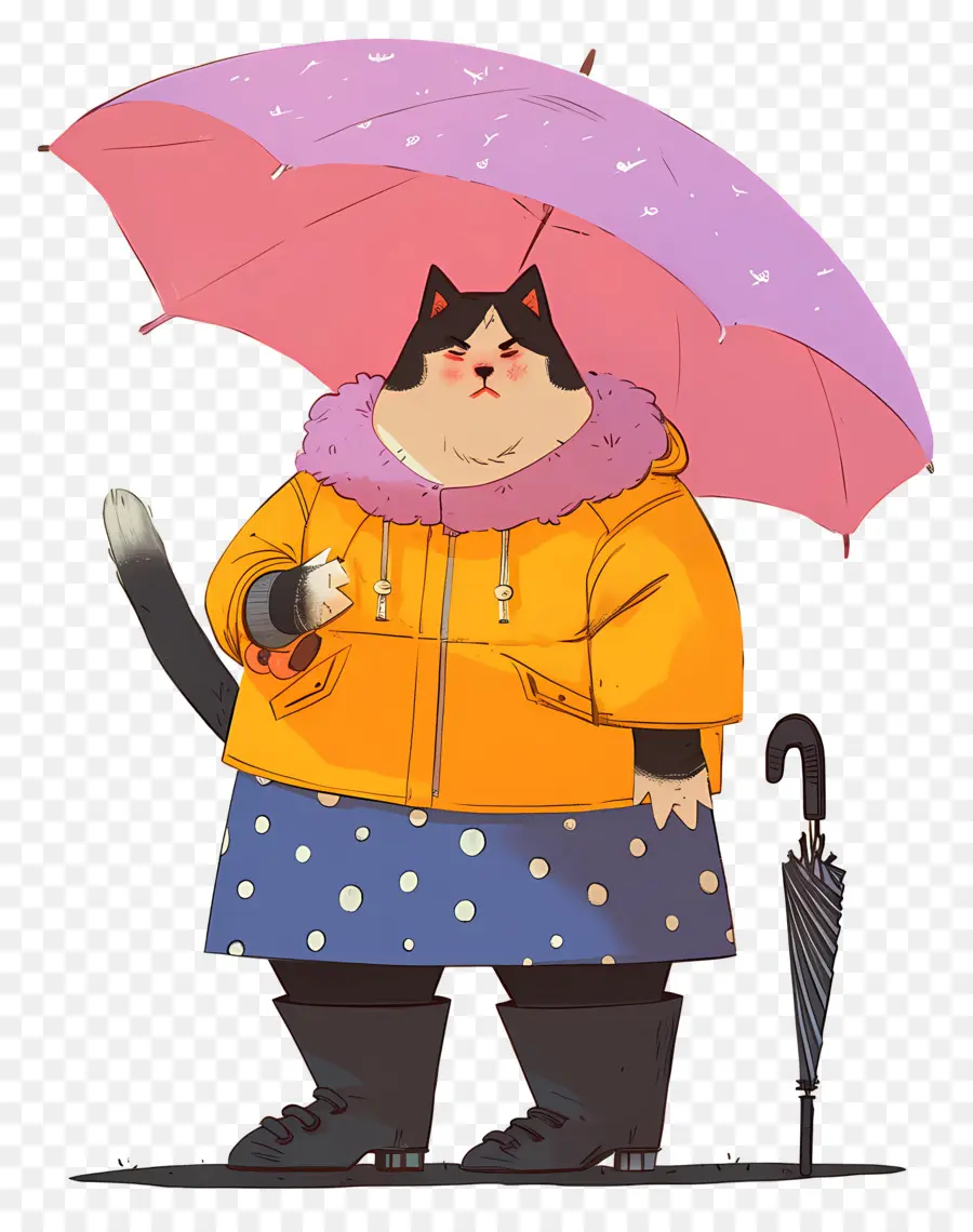 Chat Animé，Chat Avec Parapluie Rose PNG