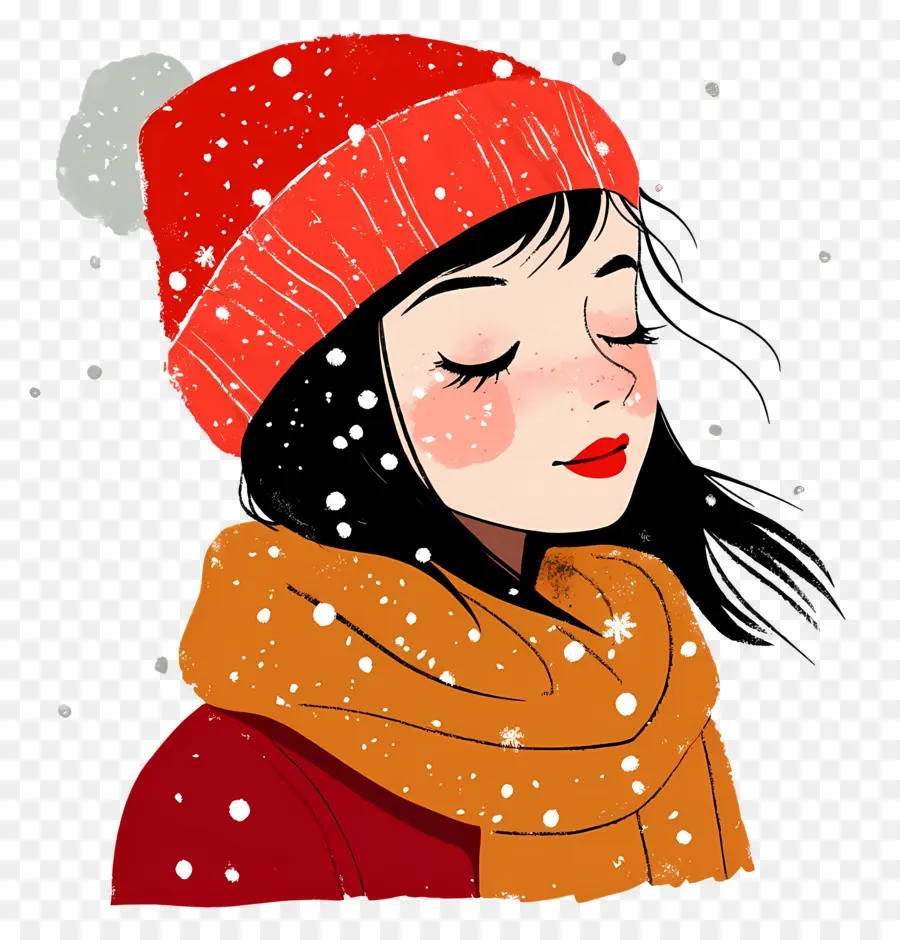 Fille D'hiver，Fille Au Chapeau Bleu PNG