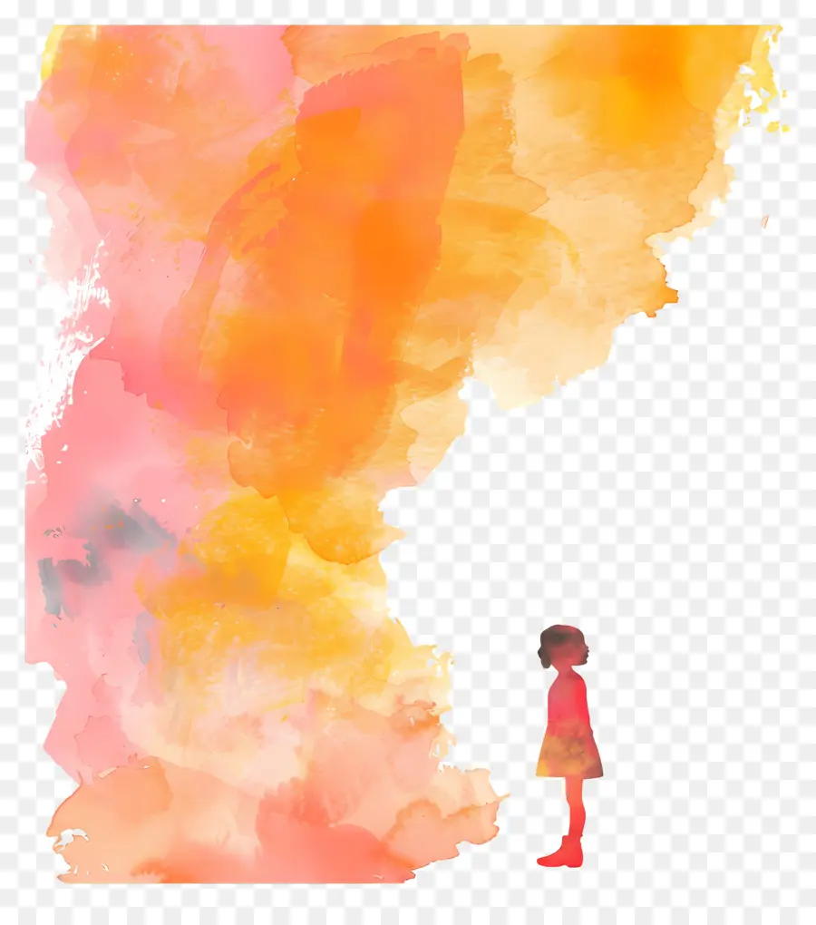 Enfant Aquarelle，Silhouette Orange PNG