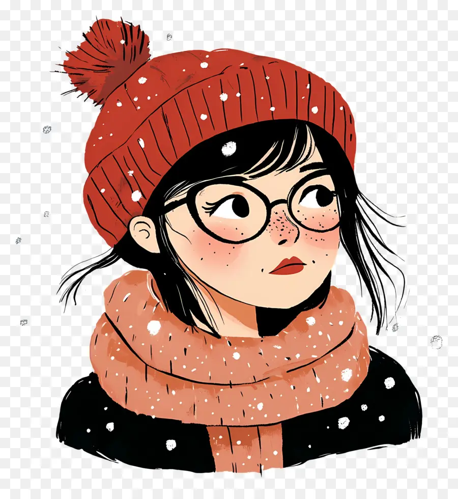 Fille D'hiver，Fille Avec Des Lunettes En Tenue D'hiver PNG