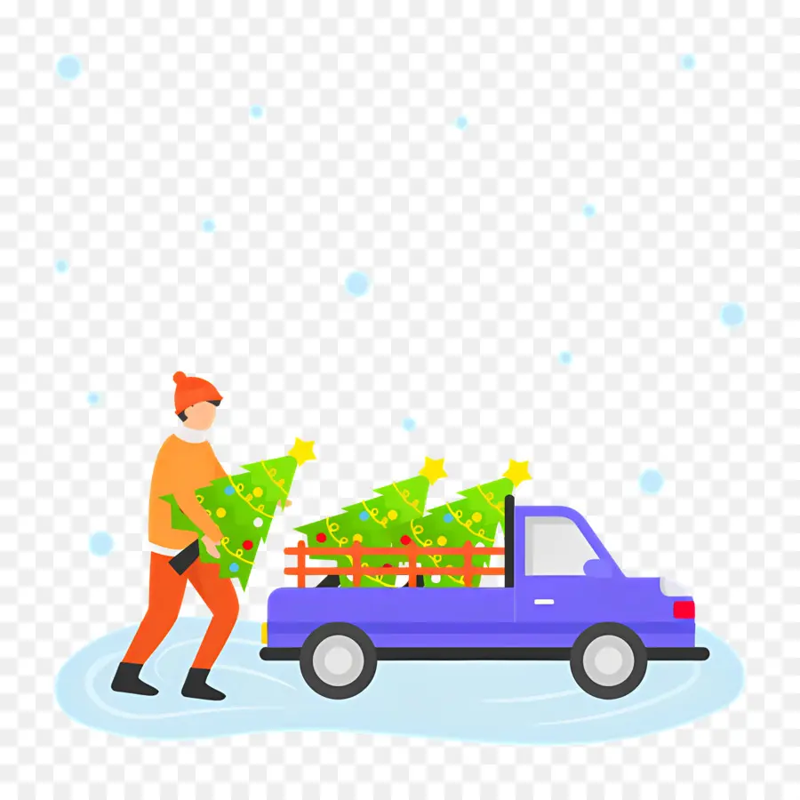 Camion De Noël，Personne Avec Camion Et Arbres PNG