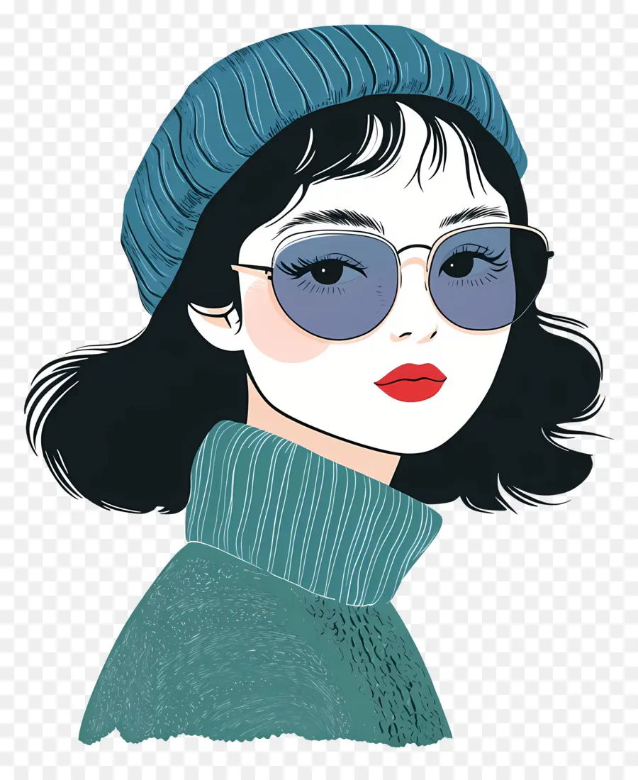 Fille D'hiver，Fille Avec Des Lunettes De Soleil En Hiver PNG