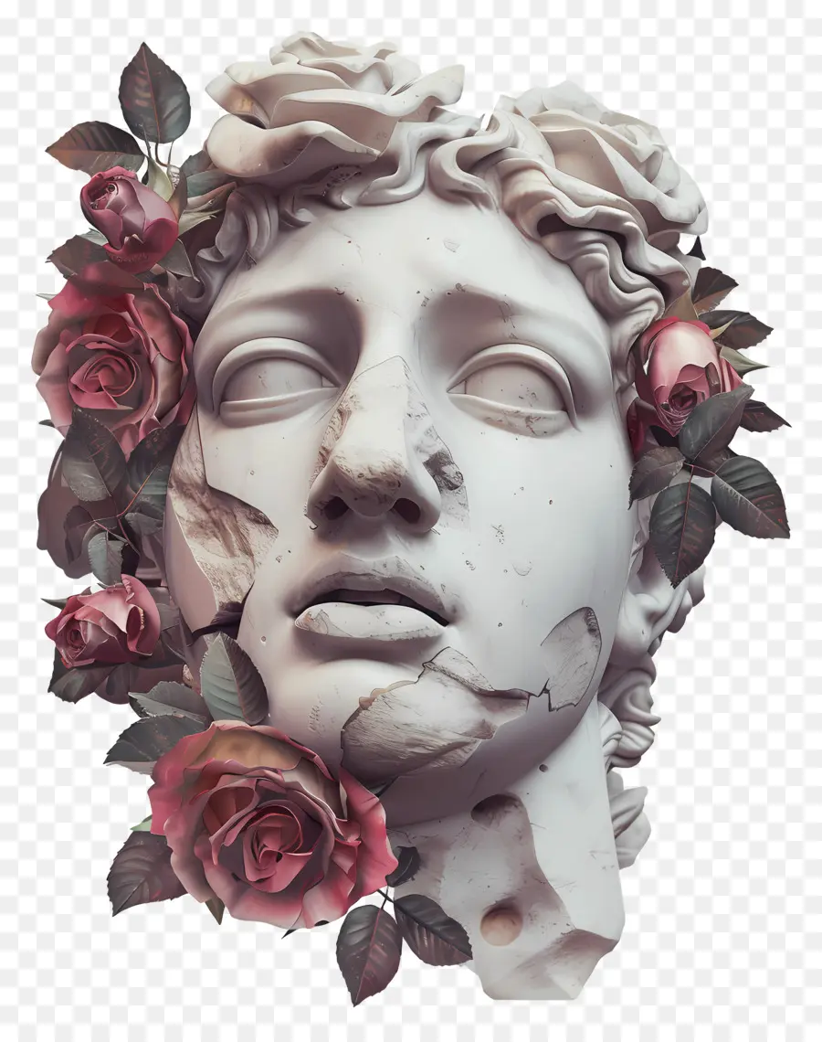 Sculpture En Marbre，Buste Avec Des Roses PNG