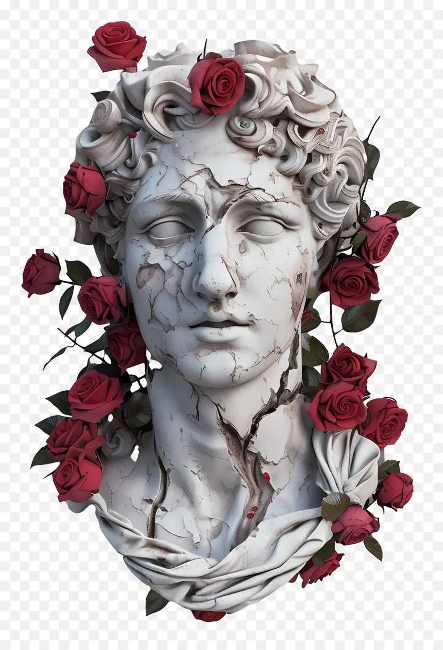 Sculpture En Marbre，Buste Avec Des Roses PNG