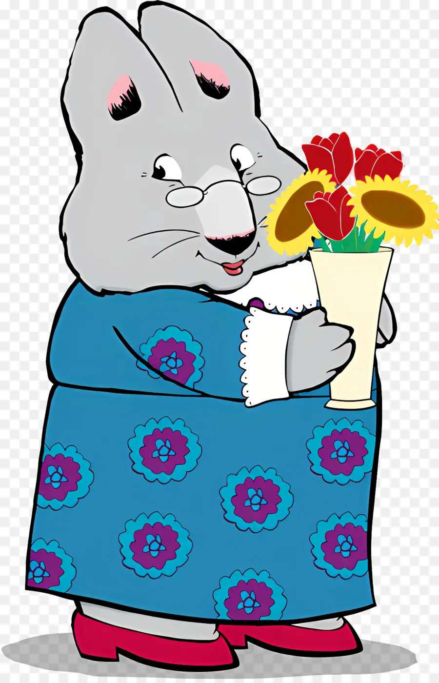 Max Rubis，Lapin Gris Avec Des Fleurs PNG