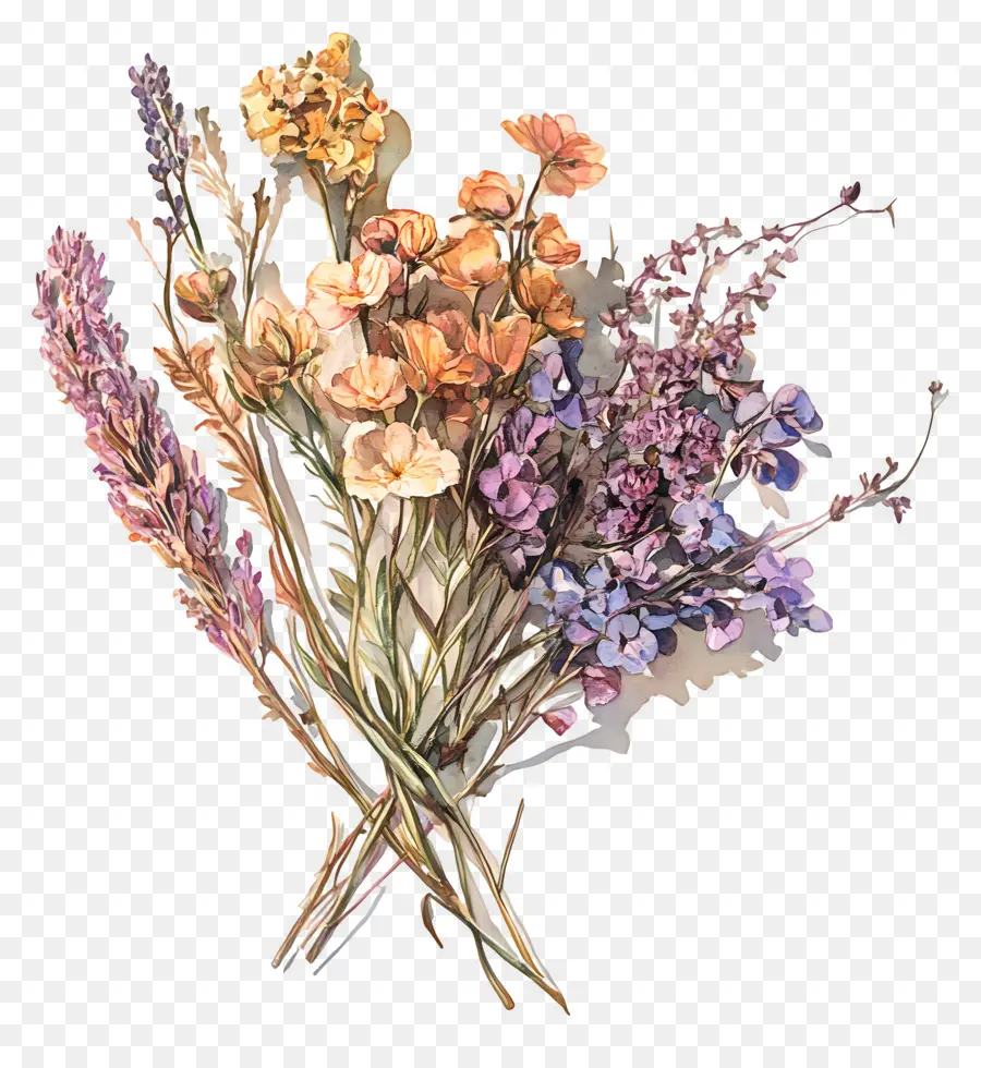 Art Des Fleurs Séchées，Bouquet De Fleurs Séchées PNG