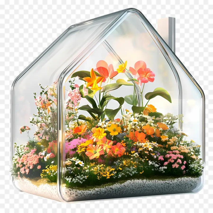 Maison De Fleurs En Verre，Maison De Verre Avec Fleurs PNG