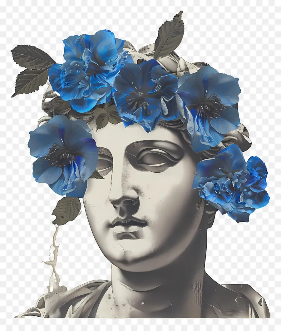 Sculpture Grecque，Statue Aux Fleurs Bleues PNG