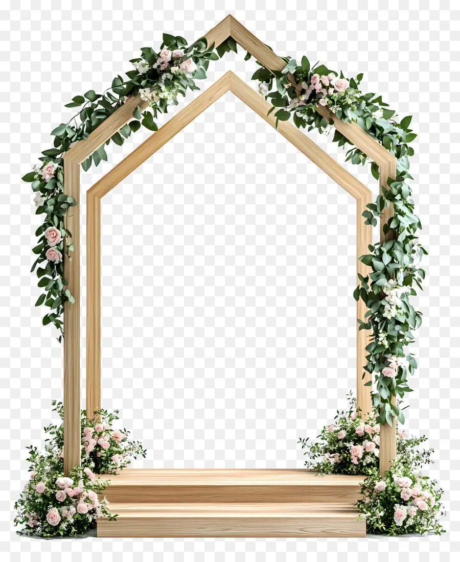 Fond De Fleur De Mariage，Arche Florale En Bois PNG