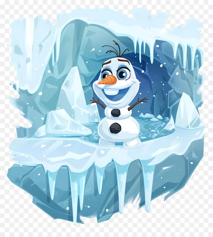 Olaf Congelé，Bonhomme De Neige Dans La Grotte PNG