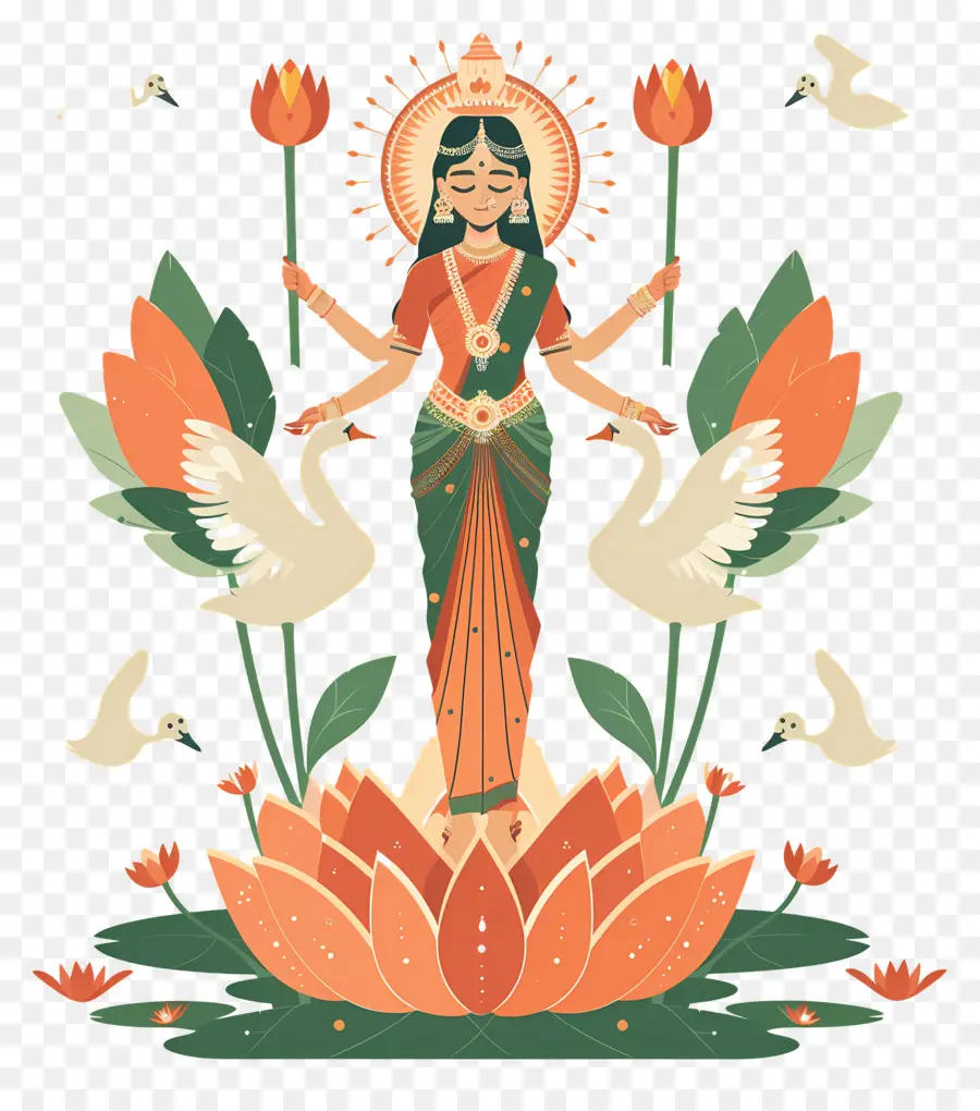 Vasant Panchami，Illustration De La Déesse Avec Lotus PNG