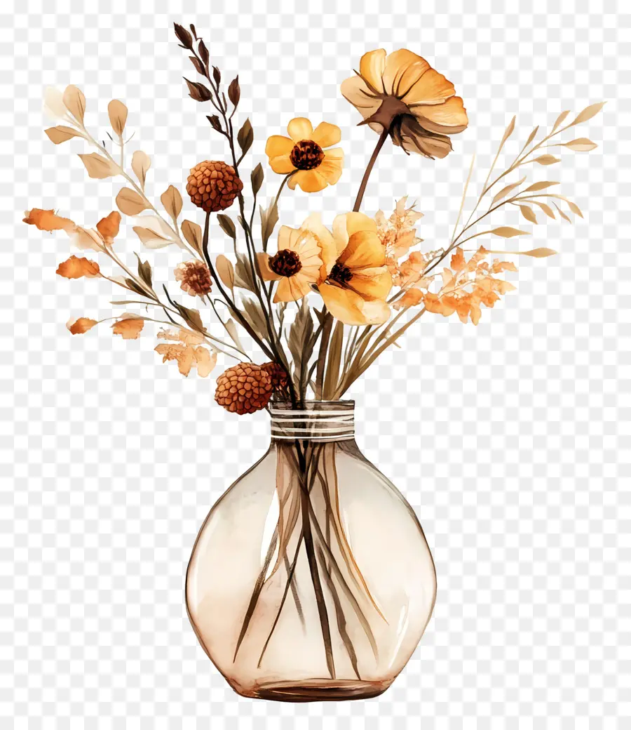 Art Des Fleurs Séchées，Fleurs Dans Un Vase PNG