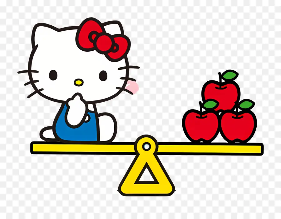 Bonjour Kitty，Chat De Dessin Animé Avec Des Pommes PNG