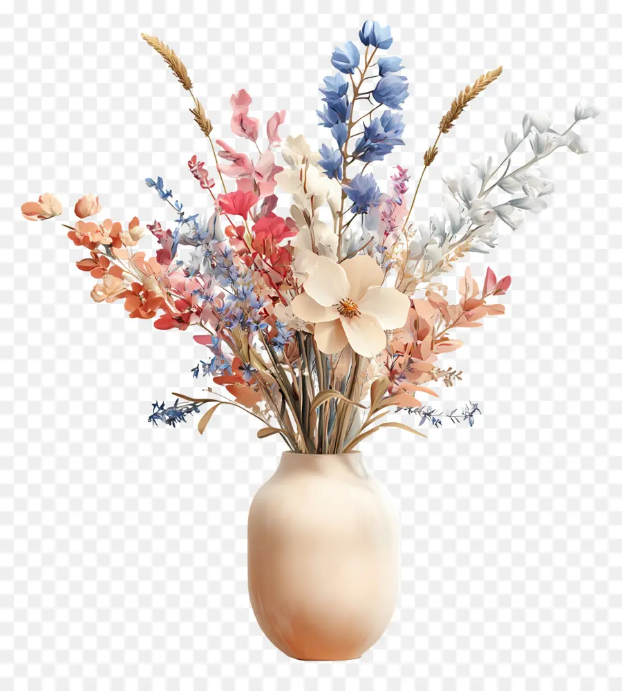 Art Des Fleurs Séchées，Fleurs Colorées Dans Un Vase PNG